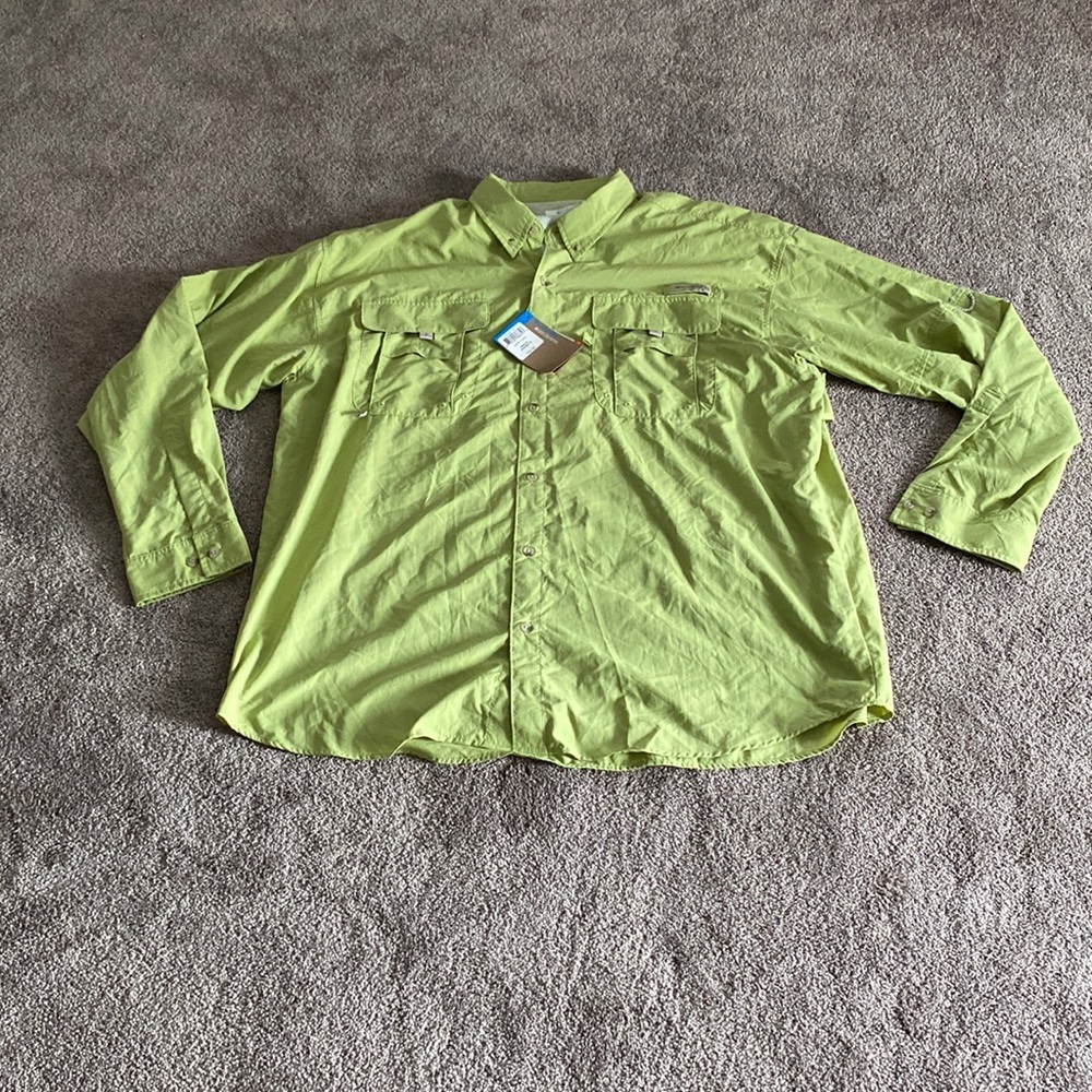 Columbia Bahama PFG Fishing Shirt Green Long Sleeve Button Front Size XL UPF 30